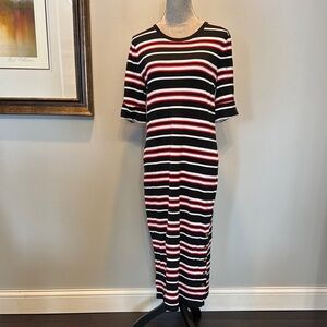 Ralph Lauren Striped Black and Red Women's cotton tshirt Dress NWT L